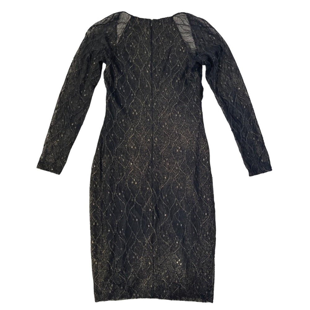 David Meister Illusion Dress Black Gold Metallic Lace Sheer Knee Length Size 2 - Picture 11 of 12